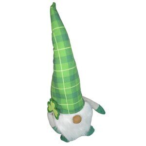 St. Patrick's Day Green Plaid Gnome With Shamrock By Huntington Home  20" Tall